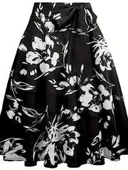 Floral Print Lace Up Skirt High Waist Midi Skirt Spring Summer