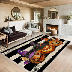 HAPPY HALLOWEEN Pumpkin Kitchen Rug Retro Halloween Carpet