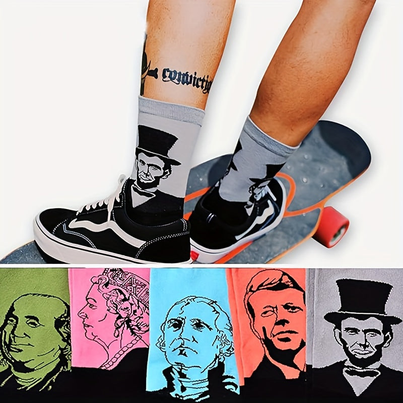 Men's Illustration Pattern Crew Socks 2 Pairs