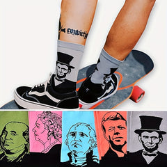 Men's Illustration Pattern Crew Socks 2 Pairs