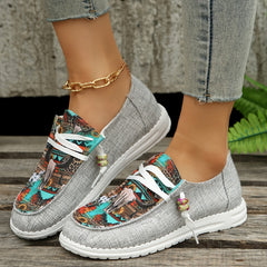 Women's Printed Low Top Flat Shoes Lace Up Sport Shoes
