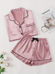 Satin Pajamas Set Short Sleeve Top & Shorts