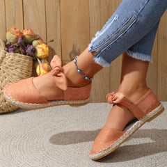Women's Slip On Round Toe Low Flat Shoes with Bowknot Decor