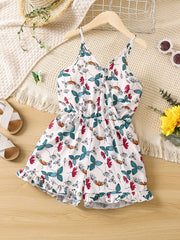 Girls Ditsy Floral & Rainbow Print Frilled Suspender Romper