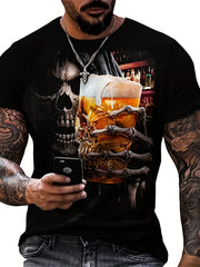 Gothic Skeleton Graphic T-shirt for Men Vintage 3D Print Stretchy Crew Neck