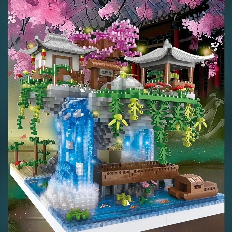 Chinese Architecture Building Set Peach Cherry Bonsai Tree Model