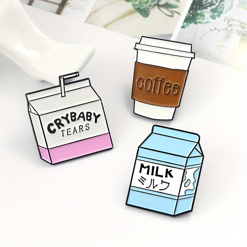 Cartoon Milk Tea and Coffee Cup Brooch Pin for Backpacks Clothing and Hats