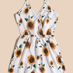 Sunflower Print Cami Romper Jumpsuit V Neck Sleeveless