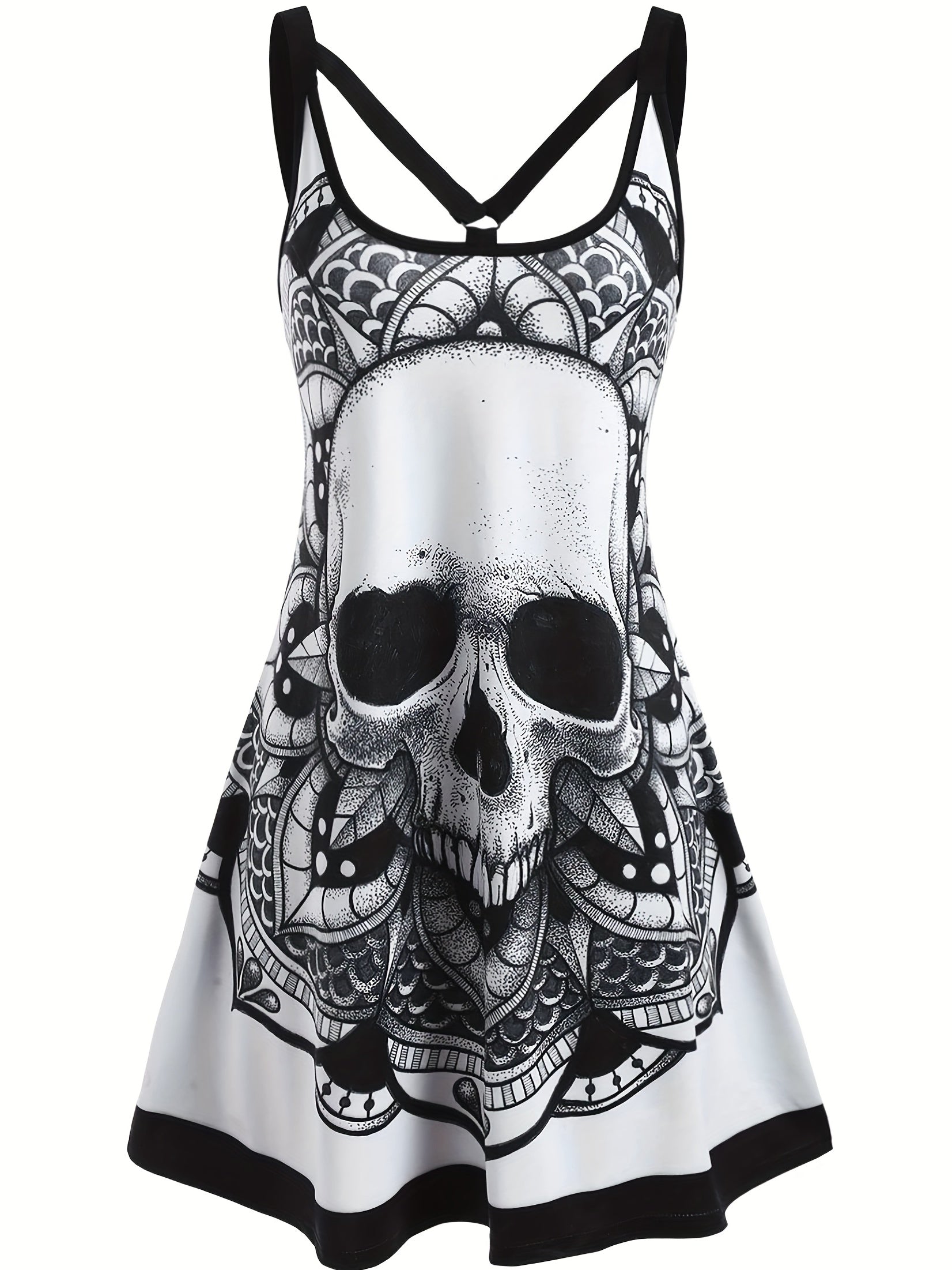 Skull & Graphic Print Tank Dress for Happy Halloween Women's Clothing