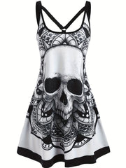 Skull & Graphic Print Tank Dress for Happy Halloween Women's Clothing