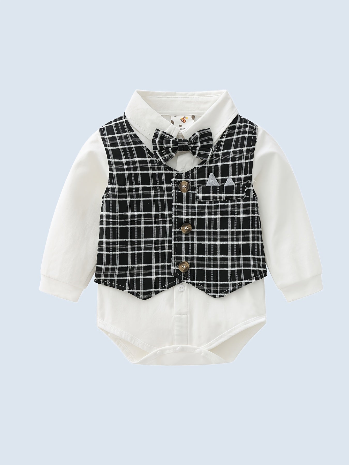 Baby Boys Gentleman Outfit Button Down Shirt Romper & Plaid Pants