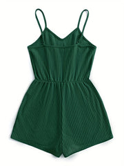 Waffle Knit Cami Romper Sleeveless Jumpsuit Women's Clothing