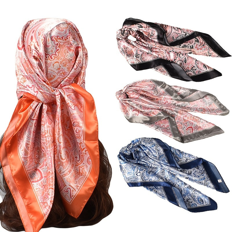 Flower Scarf Bandana Womens Silk Head Scarf Casual Floral Print Square