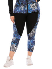 Colorblock Print Yoga Sports Leggings With Pocket