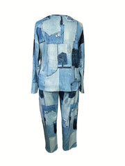 Denim Print Top & Pants Set