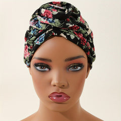 Vintage Twist Flower Turban Cap Boho Print Head Wrap Elastic Bonnet Head Scarf