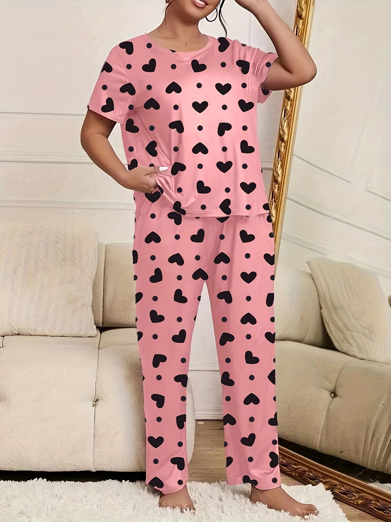 Lounge Set Women's Heart & Polka Dot Pajama Two Piece Set