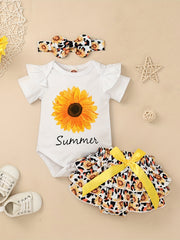 Baby Girls Avocado Sunflower Romper Outfit