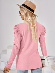 Solid Crew Neck T shirt Ruched Long Sleeve For Spring & Summer Women