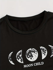 Moon Print Pajama Set Short Sleeve T-shirt & Shorts & Pants