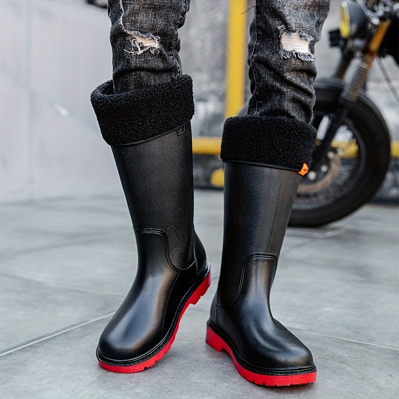 Men's Plush Warm High Top Rain Boots Waterproof Non slip Galoshes
