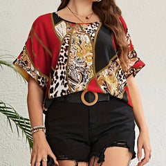 Leopard Print Short Sleeve T-shirt Women's Plus Casual Top