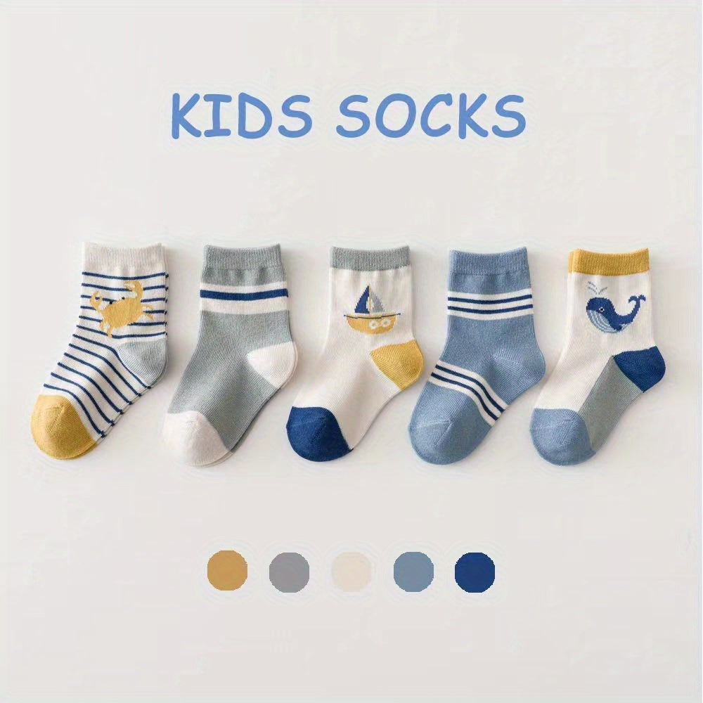 5pairs Ocean Animal Pattern Socks for Babies Toddlers Children