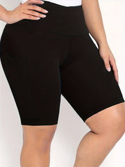 Solid High Rise Skinny Fitness Shorts With Pockets