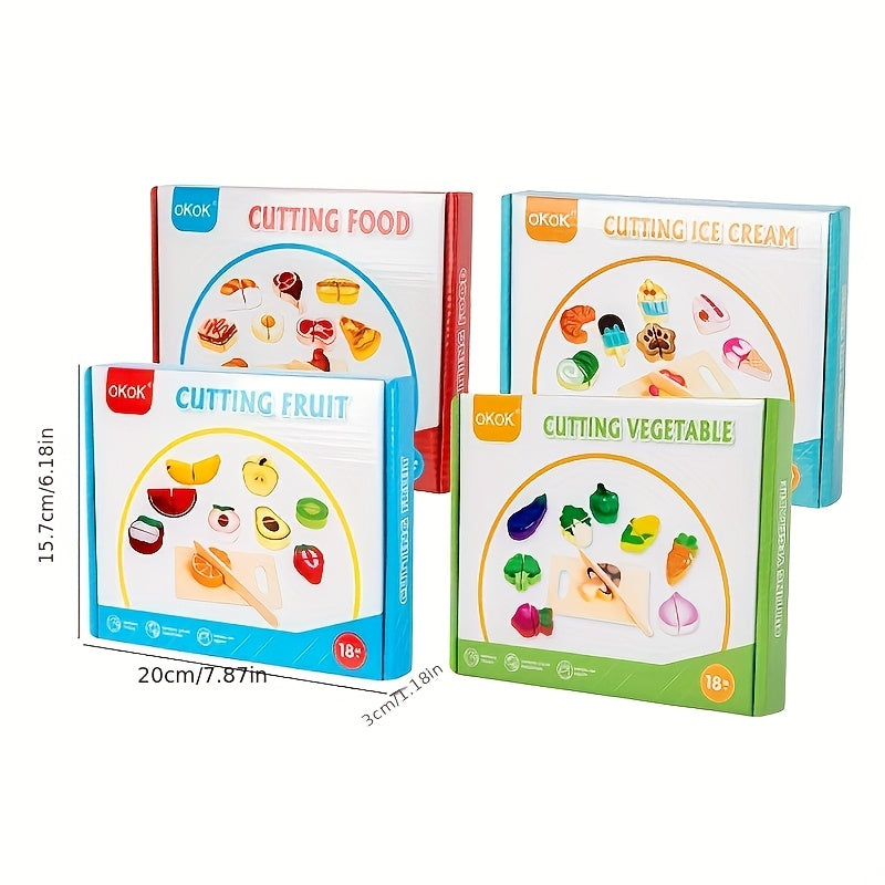 Wooden Play Food Set for Kids Colorful Fruits Vegetables and Meats