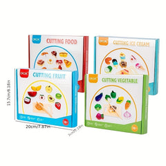 Wooden Play Food Set for Kids Colorful Fruits Vegetables and Meats