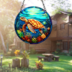 Sea Plant Turtle Fish Stained Acrylic Window Hanging Suncatcher