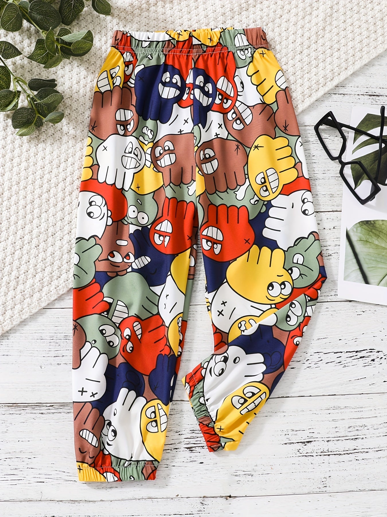 Girls Fun Cartoon Casual Pants Elastic Waist Sports Jogger Pants