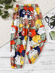 Girls Fun Cartoon Casual Pants Elastic Waist Sports Jogger Pants