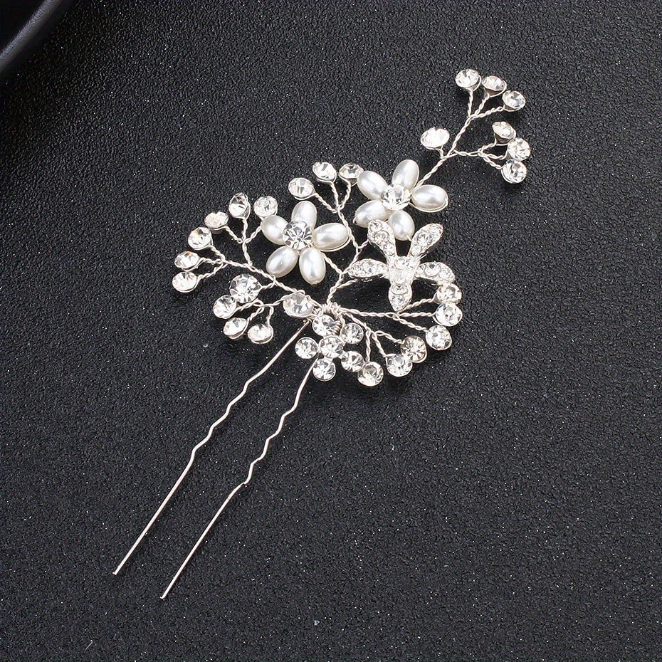 Faux Pearl Rhinestone Hairpin Alloy Hair Ornament Headgear