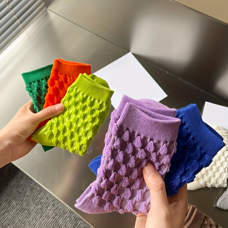 10 Pairs Comfy Solid Textured Mid Tube Women's Socks