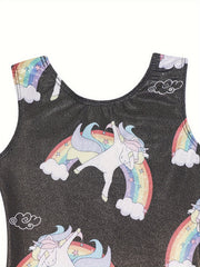 Unicorn & Rainbow Graphic Sleeveless Gymnastics Romper Jumpsuit