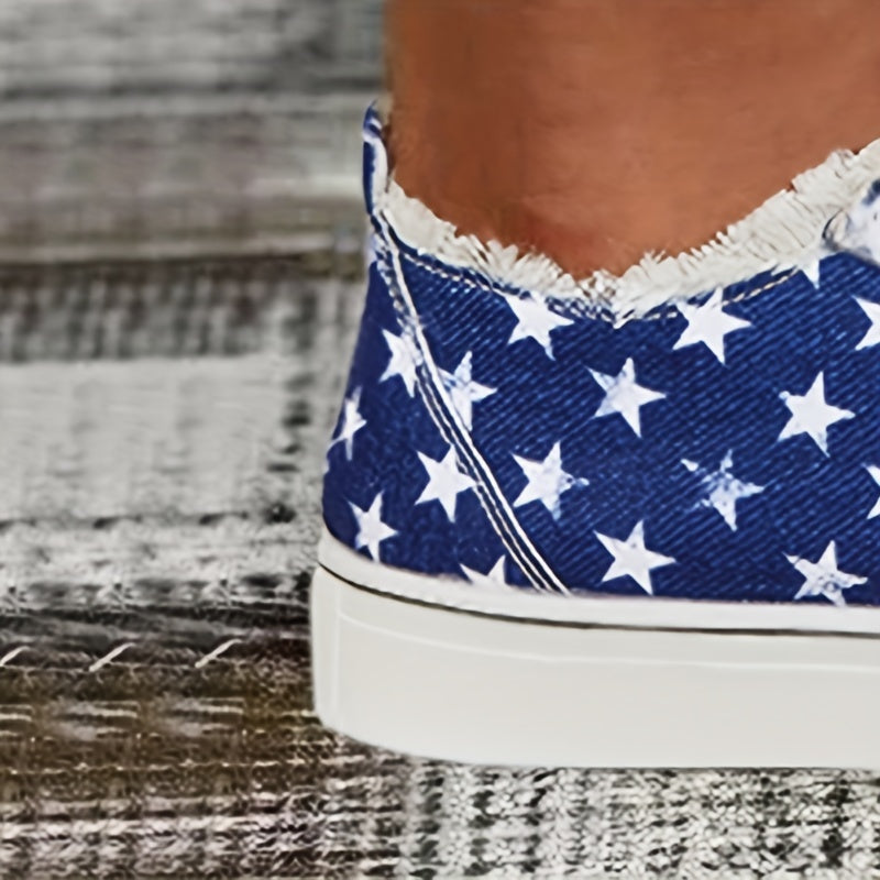American Flag Elements Canvas Shoes Comfortable Lace Up Flats