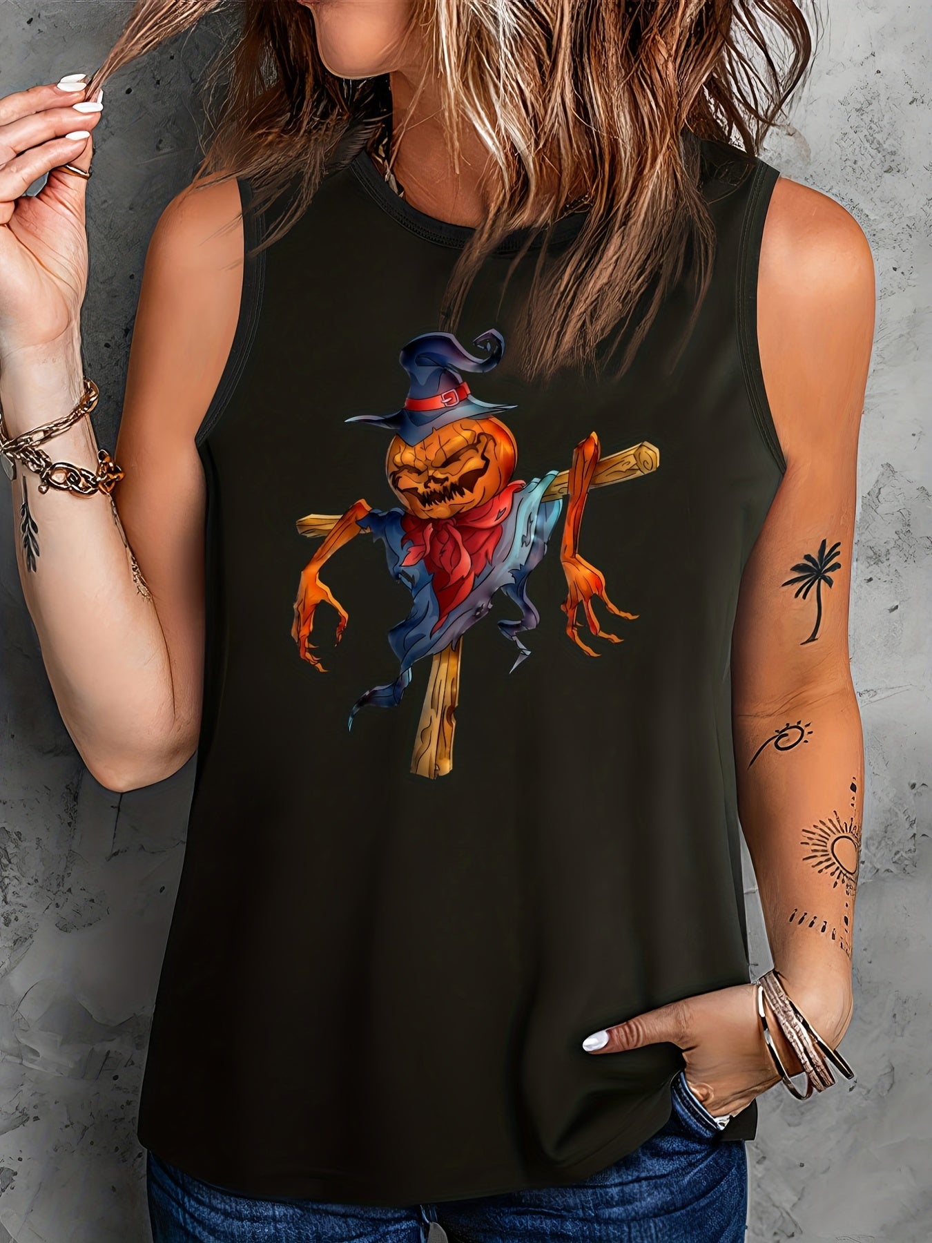 Halloween Casual Tank Top Women's Plus Graphic Round Neck Vest