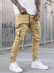Men's Drawstring Cargo Pants Zip Pocket Slim Fit Outdoor Pants