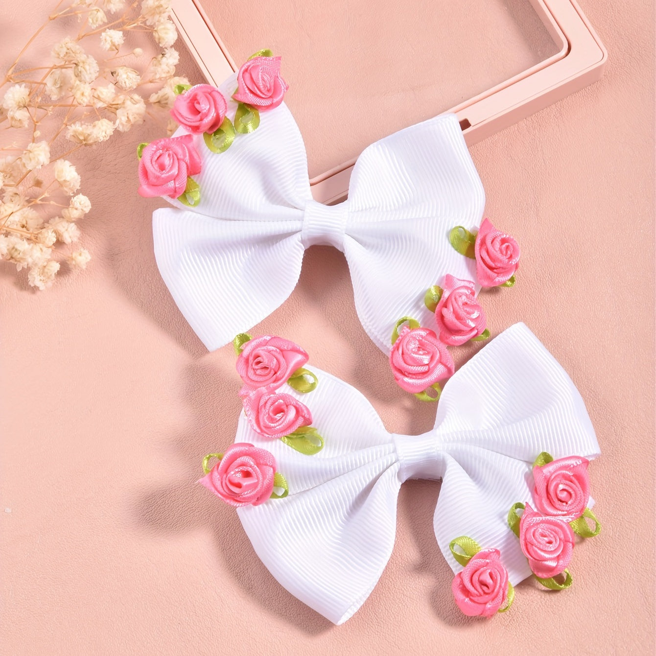 2pcs Bow Hair Clips & Rose Hairpins for Kids' Parties