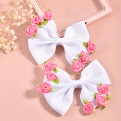 2pcs Bow Hair Clips & Rose Hairpins for Kids' Parties