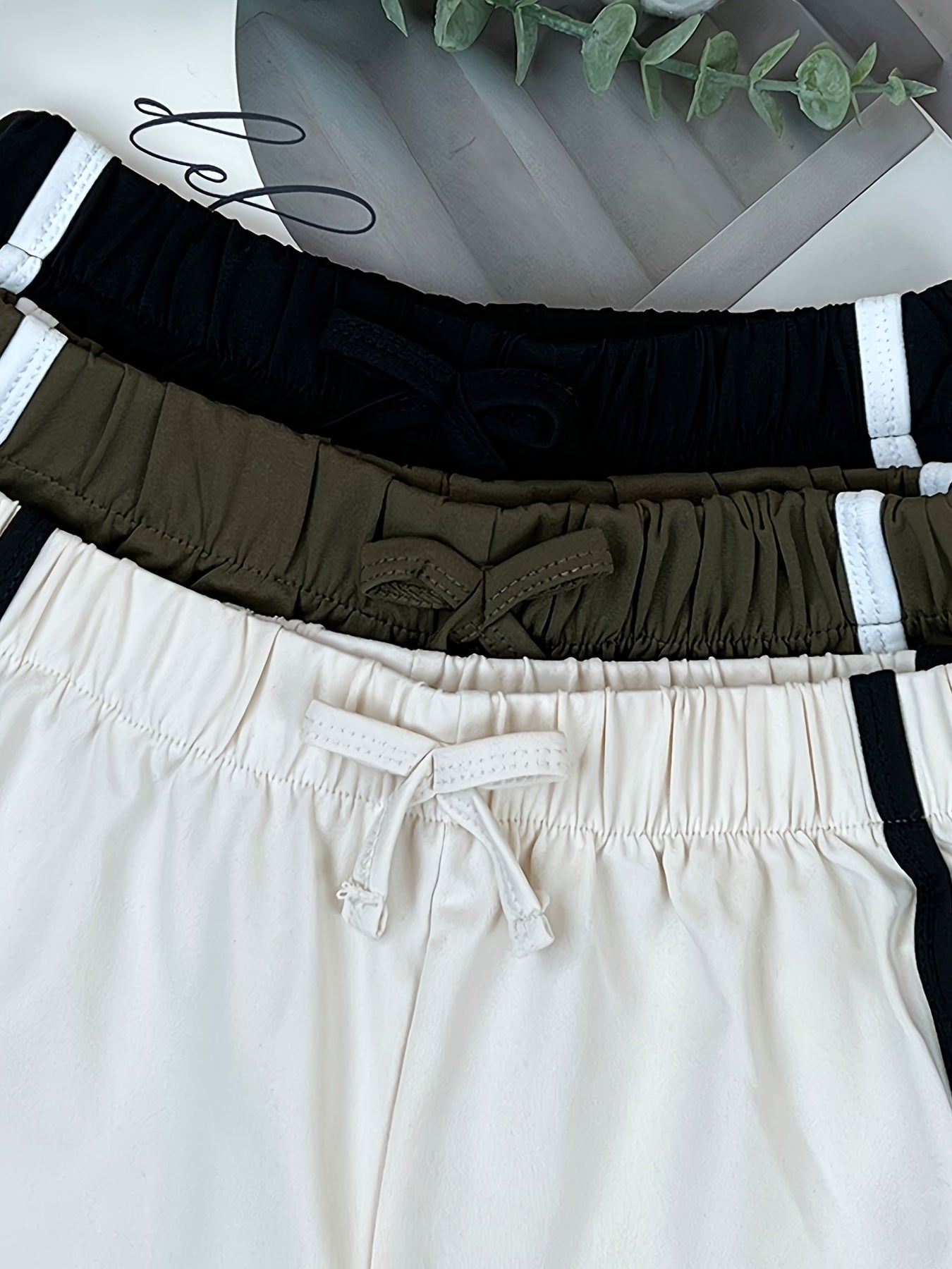 Girls Stripe Waist Bow Casual Sports Shorts Set