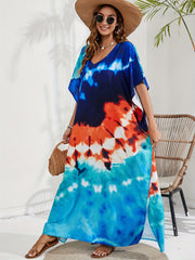 Tie Dye Batwing Sleeve Beach Cover Up Dress