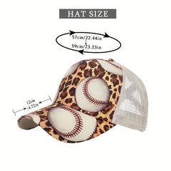 Leopard Print Ponytail Baseball Cap Beige Trucker Hat