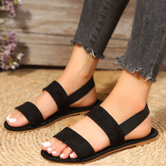 Women's Double Strap Flat Sandals Open Round Toe Slip On Shoes