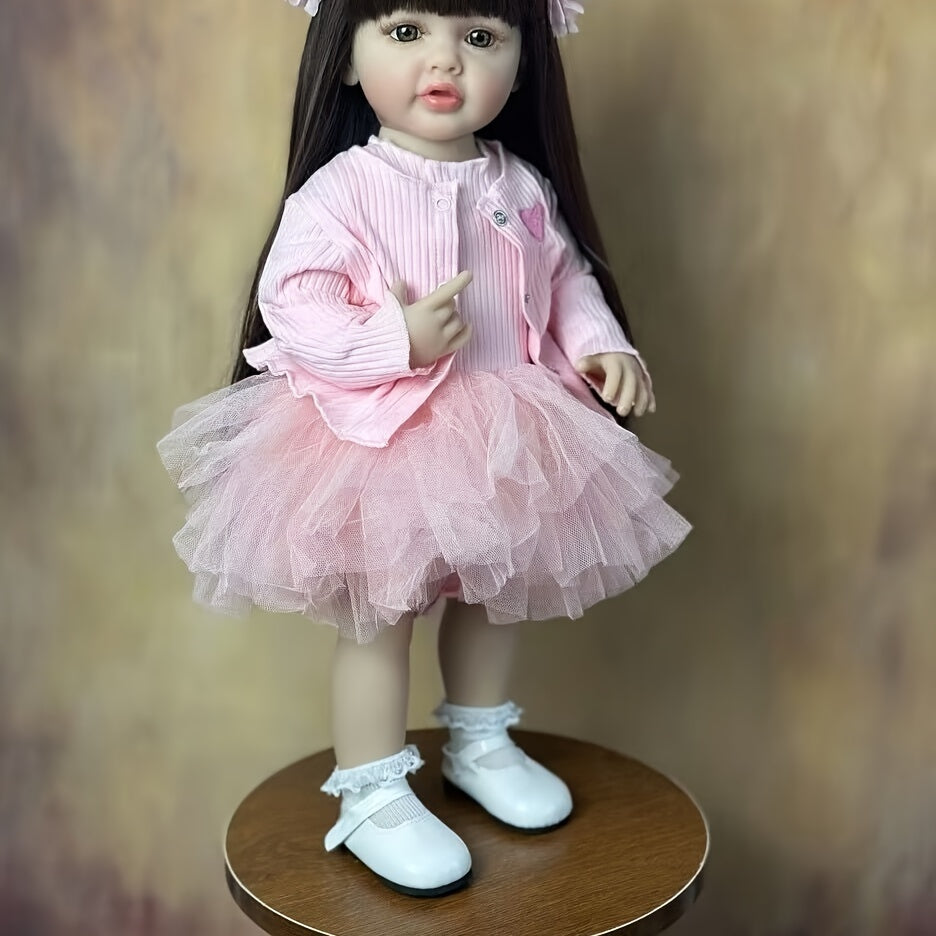 Lovely Pink 22 Inch Realistic Vinyl Reborn Youngsters Doll with Long Hair Wig