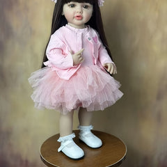 Lovely Pink 22 Inch Realistic Vinyl Reborn Youngsters Doll with Long Hair Wig