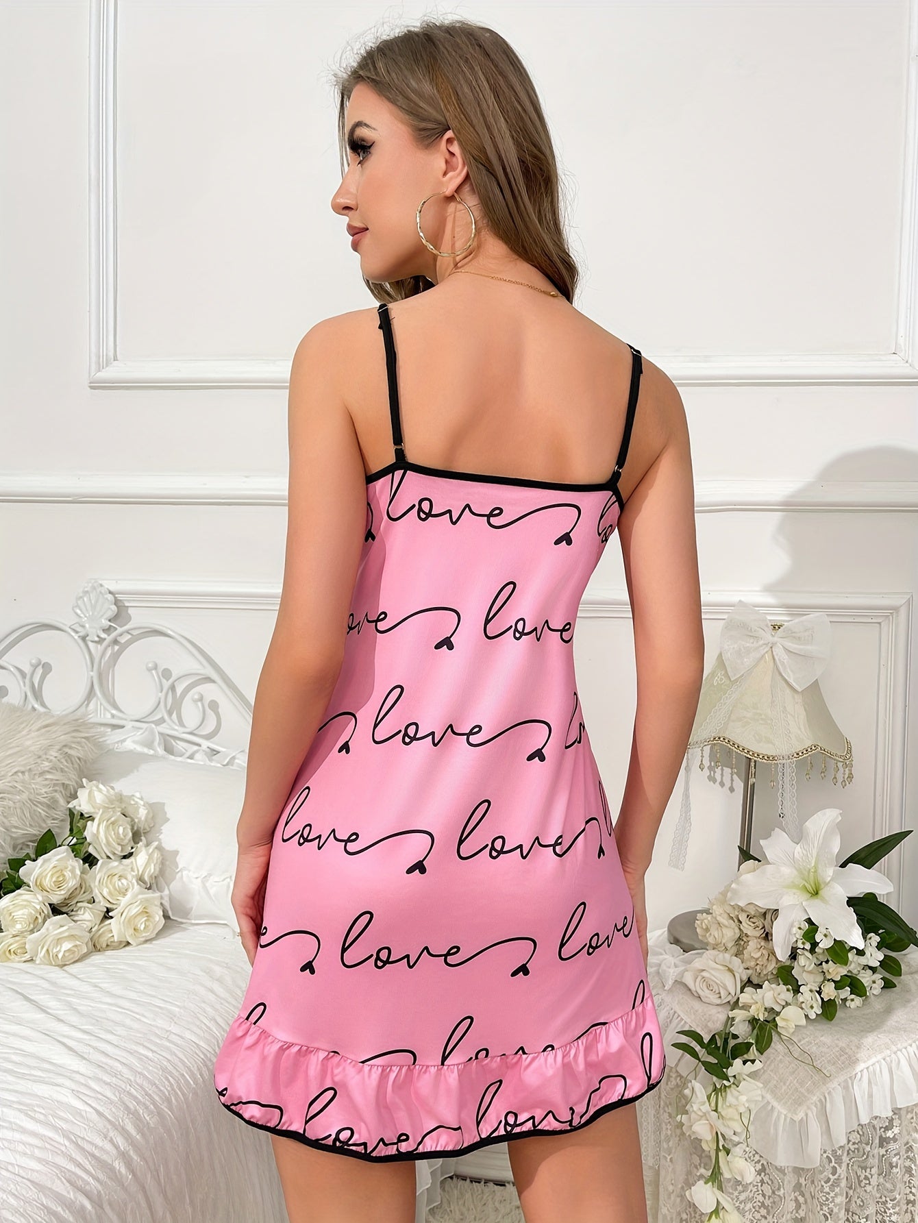 V Neck Ruffle Slip Nightdress Women's Sleepwear