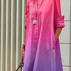 Plus Ombre Long Sleeve Collar Shirt Dress With Pocket
