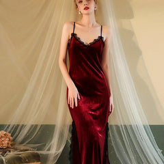 Lace Velvet Nightdress V-neck Sleep Dress